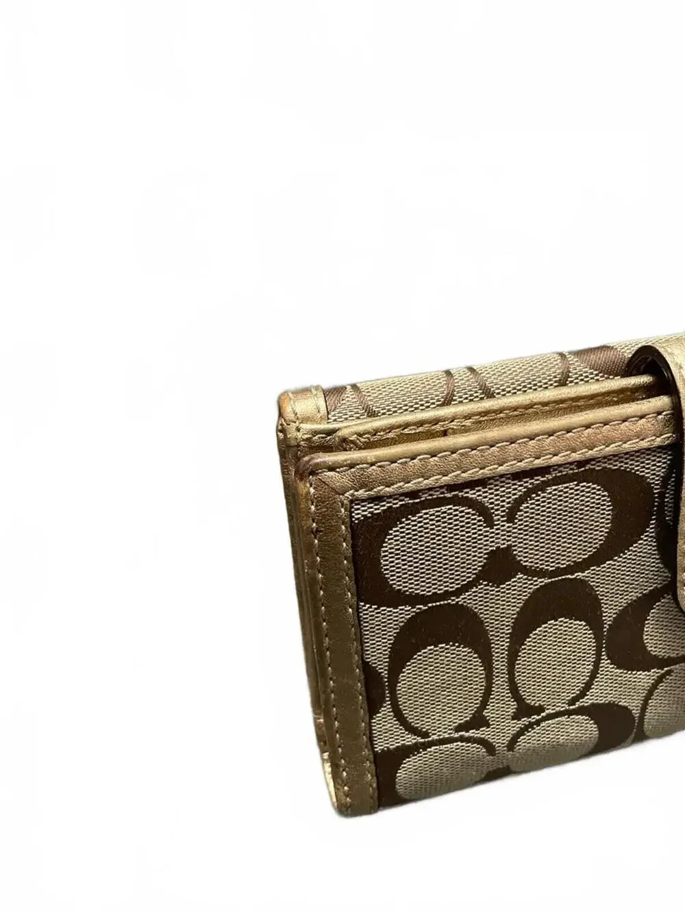 VTG Coach Khaki and Metallic Gold Signature Continental Wallet
